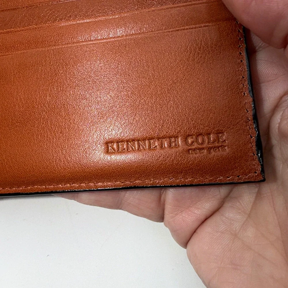Kenneth Cole New York Mens Leather Bifold Wallet Cognac Brown 8 Card Slots